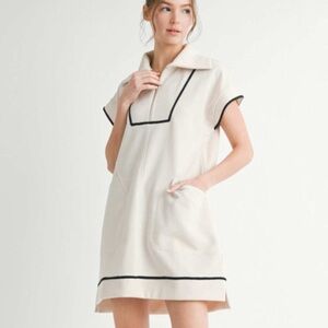 JODIFL Cream Shift Dress with Black Trim
